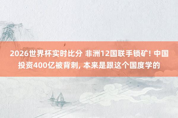 2026世界杯实时比分 非洲12国联手锁矿! 中国投资400亿被背刺, 本来是跟这个国度学的