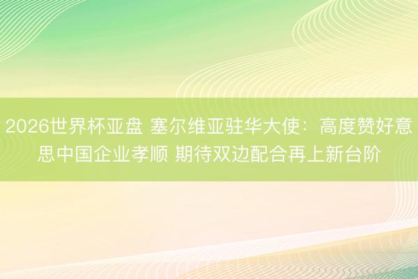 2026世界杯亚盘 塞尔维亚驻华大使:高度赞好意思中国企业孝顺 期待双边配合再上新台阶