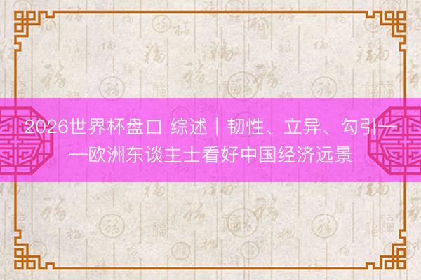 2026世界杯盘口 综述｜韧性、立异、勾引——欧洲东谈主士看好中国经济远景